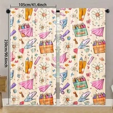 这款两件套返校主题窗帘采用2D平面印刷技术，印有蜡笔、铅笔、纸飞机和雏菊图案。窗帘半透明，充满创意，适合卧室、客厅和艺术工作室使用。 - 彩色 - 查看 2