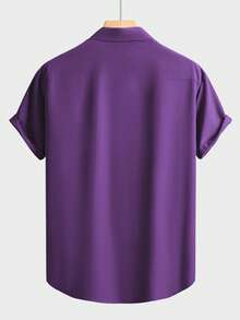Men's Solid Color Business Casual Short Sleeve Shirt - Purple - View 2