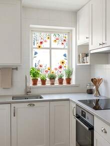 1/2pcs-Spring Wildflower Window Clings, Removable Sunflower Daisy Floral Window Decals, Waterproof Reusable Vinyl Window Stickers For Bedroom Living Room Kitchen Nursery Spring Home Decor - A - View 5