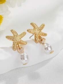 1 Pair Minimalist Starfish Earrings For Women, Suitable For Daily Wear And Beach Vacation - Multicolor - View 3