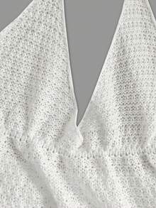 Women's Hollow Out Sleeveless Tie Waist Knit Mini Dress With Ruffled Hem, Suitable For Spring/Summer Beach, Vacation, Casual Daily Wear - White - View 9