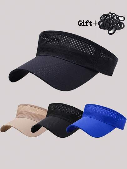 1顶男女通用运动遮阳帽 - 速干，附赠10根发圈，防紫外线，透气网眼设计，适合夏季海滩、跑步、户外活动、骑行、排球等，也适合女性佩戴。