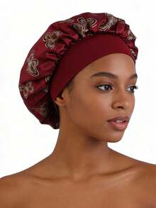1pc Silk Satin Butterfly Print Sleep Cap/Shower Cap, Suitable For Curly/Straight/Braided Hair, Unisex - Multicolor - View 13
