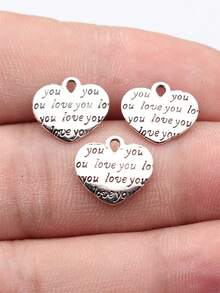 20pcs 13x12mm Double-Sided "Love You" Heart Charms Pendant For DIY Jewelry Making Necklace Keychain Phone Chain Bracelet Making Accessories Handmade Craft Making Findings - Love - View 2
