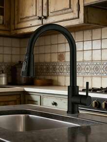 厨房水龙头单把手360°旋转水槽龙头带抽拉式喷头高弧形冷热水抽拉式水龙头适用于厨房和浴室 - 彩色 - 查看 7