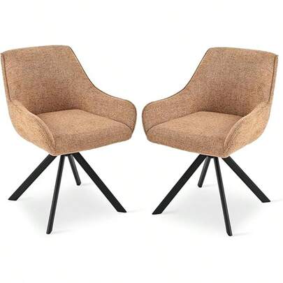 Goeurvant Stylish Suit-Lapel Upholstered 360° Swivel Dining Chairs With Armrests And Metal Legs For Dining Room, Living Room, Office - Set Of 2 / Set Of 4 / Set Of 6--Orange/Chenile