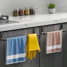 1pc Stainless Steel Towel Rack, Bathroom Towel Rack Holder, Kitchen Cabinet Door Hanging Storage Rack, Wall Mounted Towel Bar, Door Hanging Stainless Steel Towel Rack Storage Shelf For Bathroom Kitchen Cabinet Door - A - View 6