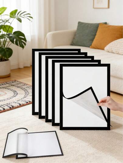 1/3/6pcs Modern Magnetic Wall-Mounted Photo Frames - Self-Adhesive Portable Plastic Frames To Display Photos And Documents, Vertical, Matte Black/White Surface, Document Clips | Minimalist Decor | Self-Adhesive Photo Frames, Magnetic Frames