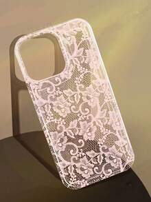 1pc Thick Transparent Pink Lace Painted Cute Protective Phone Case, Compatible With IPhone 17pro/17Air /17/17promax16/11/16pro/16plus/16promax/16e/15Promax/13/14/12/XS/XR/7G/8P, Anti-Drop Phone Protective Cover - Multicolor - View 1