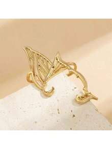 1 Pair Elf Ear Cuffs, Butterfly Fairy Wing Earrings, All-In-One Ear Clip Earrings, Fashionable Retro Accessories For Daily Wear,Party - Gold - View 7
