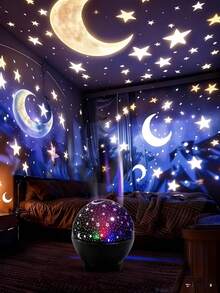 1 pieza Lámpara de proyección de atmósfera de estrellas y luna alimentada por USB, con múltiples opciones de color, diseño ligero, regalo perfecto para todas las edades y ocasiones, adecuado para la decoración del dormitorio y la sala de estar - luz policromática - Ver 7