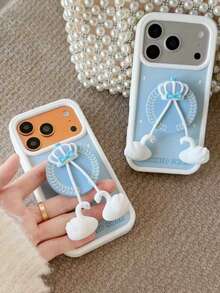 Bow-Knot Cartoon Swan Silicone Phone Case With Kickstand & Pendant, Suitable For IPhone 17/17 Pro Max/16/15/14/13 - Baby Blue - View 8