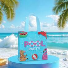 6/18 pièces Sacs-cadeaux en tissu non tissé sur le thème de la fête de la piscine d'été, sacs fourre-tout avec poignées renforcées bleu rafraîchissant, réutilisables et faciles à nettoyer, emballage-cadeau pour fête d'anniversaire à la plage, sacs de courses d'été, sacs de rangement quotidiens - 9057 - Voir 7
