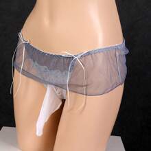 Men's Lace Thong Underwear Sheer Mesh G-String Low-Rise Erotic Shorts Cosplay Crossdresser - 粉色 - 查看 9