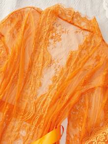 Plus Size Lace & Sexy Jumpsuit Combination, Perfect Sleepwear Set - Orange - View 6