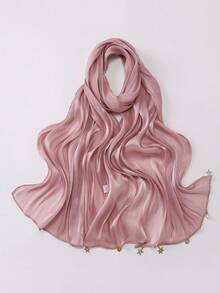 1pc Women's Solid Color Silk Starry Snowflake Chain Decorative Shiny Scarf, Fashion Elegant Headscarf, Sun Protection Silk Hijab - Multicolor - View 3