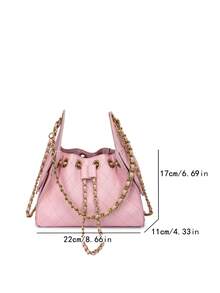 Bolso cuadrado pequeño de mujer con bordado de rombos, bolso bandolera tejido de cadena doble - Rosa - Ver 11