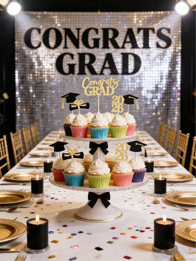 12PCS 2026 Graduation Theme Cupcake Decorator Set, Including A Graduation Cap, Diploma, "Congratulations On Graduation" Message, And A 2026 Number Design. Perfect For 2026 High School/College Graduation Parties, Graduation Dessert Decorations, Graduation Ceremonies, And Graduation Celebrations.