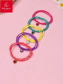 Bộ 5 chiếc vòng tay trẻ em kiểu Bohemian thanh lịch, nhiều lớp, làm thủ công, đính đá pha lê hình trái tim, thích hợp đeo hàng ngày, làm quà tặng hoặc dự lễ hội. - Nhiều màu - Xem 1