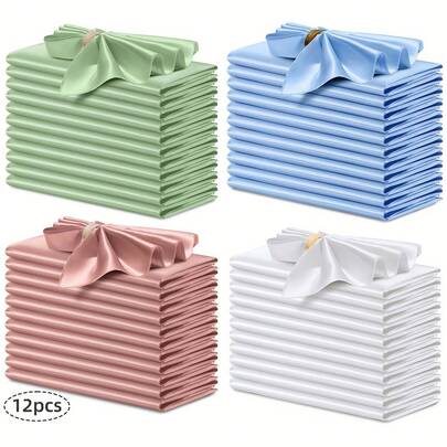 12/24pcs Colorful Satin Napkins | 100% Polyester Square Napkins, 17"X17" (43cmx43cm), Suitable For Wedding Banquet, Restaurant Decor, Outdoor Picnic, Birthday Party Decoration