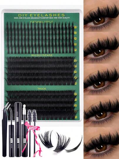 280/260PCS DIY Spiky Lash Cluster Set, Spiky Style + 80D/100D Individual Lash Clusters, Three Styles Of Voluminous Lash Clusters, Spiky Individual Lash Clusters, Ideal For Daily Eye Makeup And Holiday Gifting,Includes Adhesive, Glue Sealer, Tweezers, Lash Brush