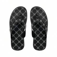 Men's Printed Flip Flops, Beach Style H-Pattern Thong Sandals, Comfortable For Beach, Casual Commute, Versatile - Black - View 7