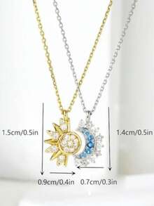 Sun Moon Magnetic Couple Necklace Set, Gold Silver CZ Crystal Matching Pendant Jewelry For BFF - 金銀色 - 查看 10