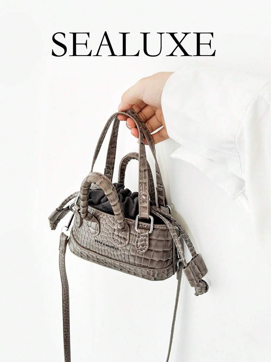 Mini Fashion Patent Crocodile Leather Handbag For Women - Grey - View 1
