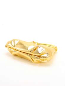 2026春夏新款女士手提包，纯色PU皮革，金属手柄，云朵形褶皱简约拼接优雅女士托特包，奢华褶皱包，适合晚宴等场合 - 金色 - 查看 6