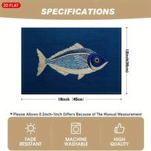 4pcs 2D Flat Fish Pattern Embroidery Style Placemats, Blue Linen Table Mats, Modern Art, Suitable For Kitchen Table Decor, Holiday Decor, Daily Use, Parties, Birthdays, Weddings, Dinner Parties, For Kitchen, Cafe, Restaurant, And Home Decor, 2D Flat - 12x18inch - View 5
