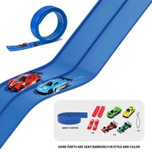 儿童双轨赛车玩具套装，PVC软橡胶轨道可自由弯曲连接，配有2/4辆迷你赛车，无需电池，重力驱动，灵活的赛车轨道玩具，DIY双轨赛车轨道，儿童游戏礼物 - 彩色 - 查看 13