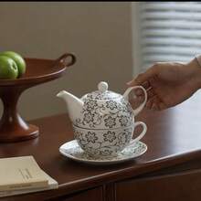 1 Bộ tách và ấm trà sứ, bộ trà chiều cho 1 người, ấm trà kiểu Anh có họa tiết hoa, bộ trà gia đình kèm ấm trà có chữ cái. - màu xanh lá - Xem 3
