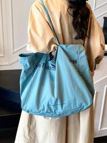 2026 New Model One Shoulder Floral Lace Casual Literary Tote Commuter Canvas Bag, Large Capacity Handbag - Cadet Blue - View 4