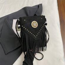 大容量流苏手提包，新款韩版简约时尚女式单肩包，休闲斜挎包，学生返校季必备 - 黑色 - 查看 9