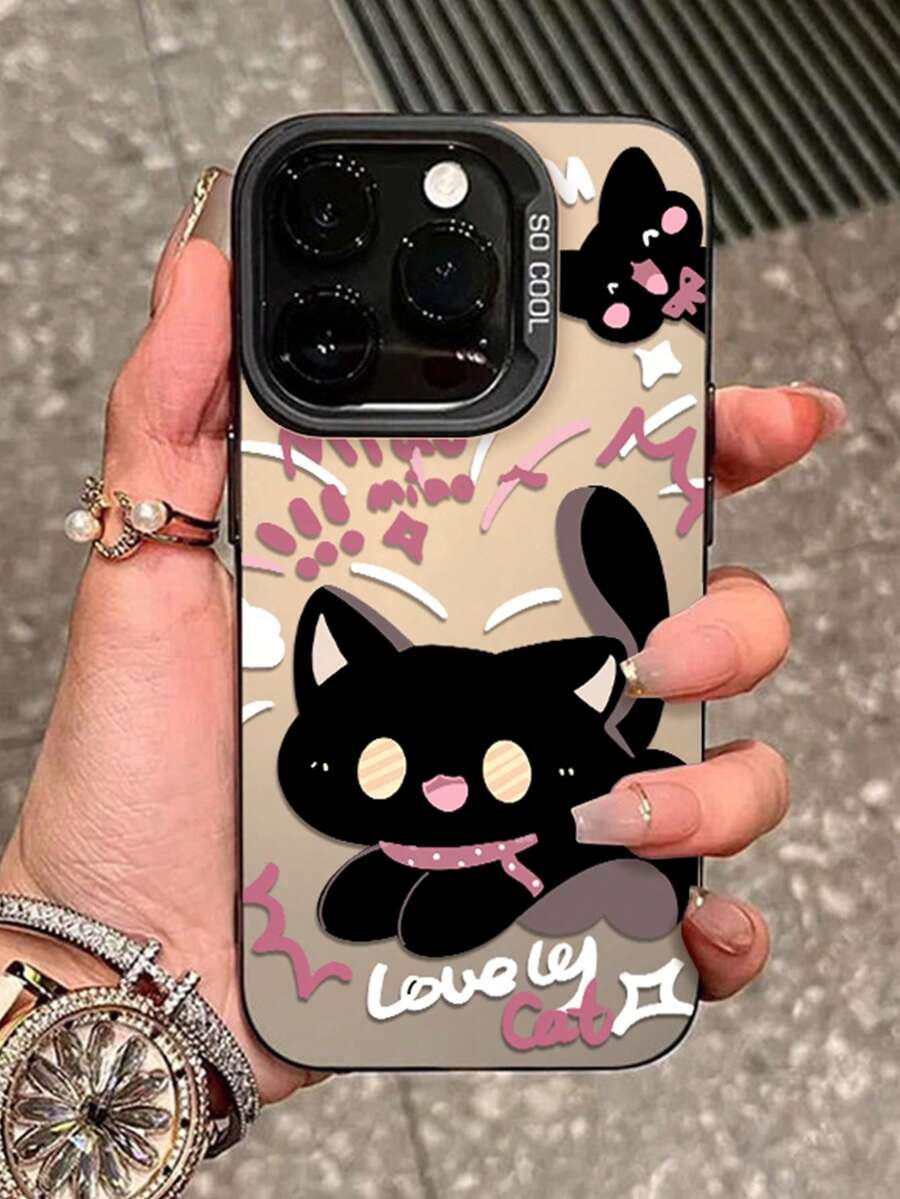 1个卡通创意惊恐猫涂鸦图案手机壳，适用于 17 Pro Max、17 Air（新款）、17小众卡通款、16 Pro Max/15 Pro/14 Plus/13可爱款、12/11款防震智能手机壳 - 黑色 - 查看 1