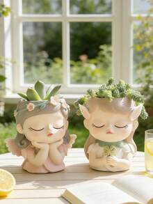 Sweet Dream Girl Desktop Planter Set - Suitable For Desk/Bedroom, Cream Aesthetic Home Decor, Multifunctional Desktop Storage And Creative Gift - Flowerpot - View 9