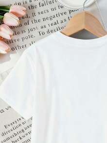 Baby Girl Letter Print Short Sleeve T-Shirt And Shorts Casual Outfit - White - View 6
