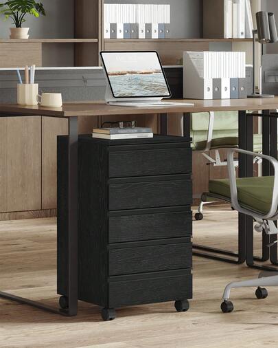 HEXCELEN 5-Drawer Mobile File Cabinet, Filing Cabinet With Lock And Wheels, Under Desk Storage, Fits A4, Legal, Letter, For Home, Office And School, 40 X 40 X 65 Cm