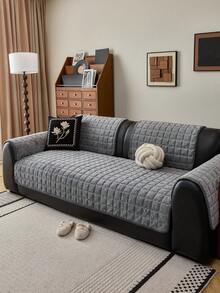 1 chiếc đệm sofa nhung sữa kẻ caro trơn, đệm ngồi dày chống trượt, phù hợp cho sofa 1-4 chỗ ngồi, đệm bảo vệ sofa có thể giặt máy quanh năm. - Màu xám đen - Xem 4
