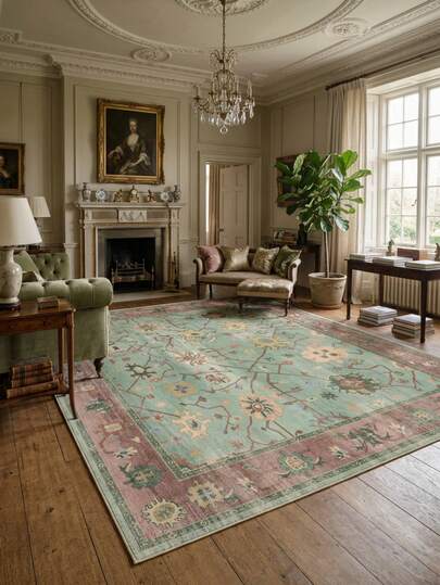 1pc Vintage Bohemian-Moroccan Floral Geometric Persian Style Soft Faux Wool Area Rug/Carpet/Door Mat/Runner, Suitable For Bathroom, Kitchen, Entryway, Hallway, Bedside, Living Room, Bedroom, All Season Machine Washable Home Decor