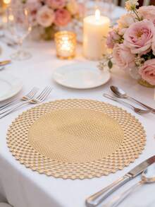 1/4/6pcs, Minimalist PVC Gold Foil Placemats, Hotel & Restaurant Decor Heat-Resistant Non-Slip Table Mats, Suitable For Weddings, Parties, Valentine's Day, Holidays, Picnics, Birthdays - Multicolor - View 1