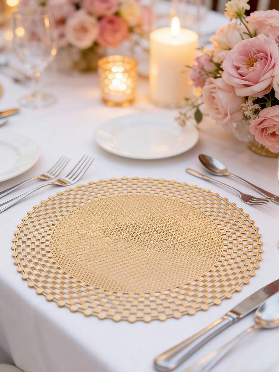 1/4/6pcs, Minimalist PVC Gold Foil Placemats, Hotel & Restaurant Decor Heat-Resistant Non-Slip Table Mats, Suitable For Weddings, Parties, Valentine's Day, Holidays, Picnics, Birthdays - Multicolor - View 1