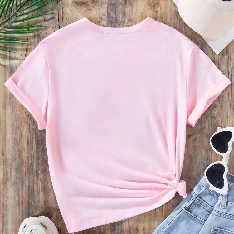 Children's T-Shirt, 100% Cotton, Border Collie Design, Cute And Stylish, With A Round Neck, Creative And Whimsical Style, Breathable Fabric, Comfortable And Carefully Selected Matching Set. - Pink - View 2