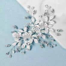 1pc Metal Leaf Hairclip With Rhinestones - Silver - View 4
