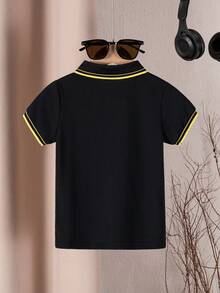 Boys' Contrast Trim Short Sleeve Polo Shirt - Black - View 2