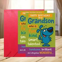 Son'S Birthday Card - Funny Cartoon Design With "Happy Birthday To A Funny, Smart, Talented, Handsome Grandson, Birthday Card, Grandson Card, Christmas Card With Envelope - 紅色 - 查看 3