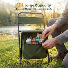 Senmeo Camping Chair, 2 In1 Folding Fishing Chair With Backrest And 10L Large Capacity Bag, Outdoor Chair Can Bear 265Lb, Durable And Portable, Suitable For Camping, Hunting, Fishing, Sketching, Ideal Gifts For Camping - 綠色 - 查看 2