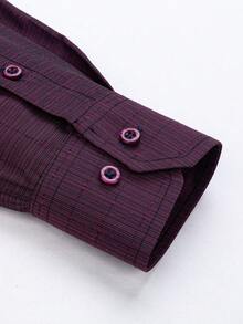 Luxury Men's Shirt In Jacquard Fabric, Sophisticated Design With A Dark Print, Ideal For Formal And Casual Occasions, Wrinkle-Resistant. Spring/Autumn Slim Fit Buttons Front Drawstring Spring Festival - Burgundy - View 3