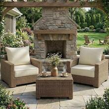 Outdoor Deep Seat Cushions Waterproof Patio Seat And Back Cushion Set, Fade-Resistant Seasonal Chair Cushion With Removable Cover For Dining Arm Chairs, Wicker Chairs And Garden Furniture Sofa Chair Cushion Set Decoration For Outdoor Garden, Deck, Porch, Patio Furniture - Màu trắng kem - Xem 5
