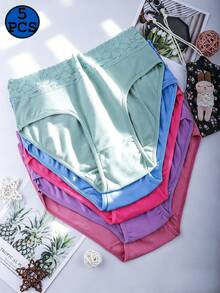 5-Pack Women's Underwear, Lace Patchwork Soft Comfortable Briefs, All-Day Wear Fast Delivery All-Season Daily Panties, Summer - 彩色 - 查看 1